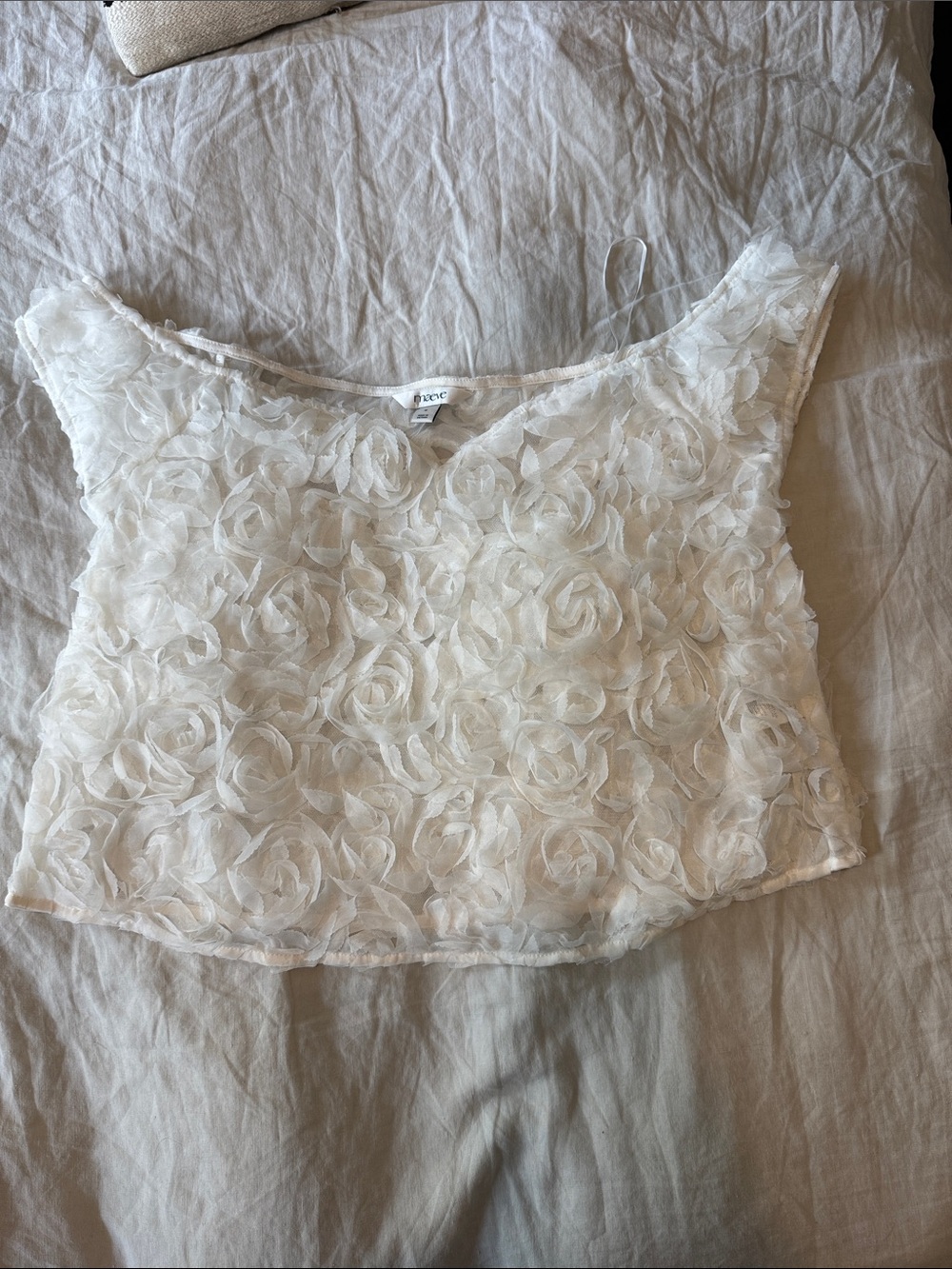 White rosette off the shoulder top